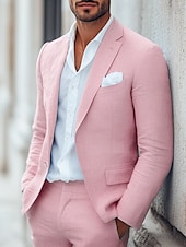 billiga Casual kostymer-Herr Bröllop Företag Linnekostymer Rodnande Rosa Salvia Lättvikt Ledigt Solid färg Smal passform 2 delar set Singelknäppt 1 Knapp