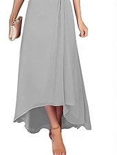 economico Lunghezza del pavimento-Linea ad A Abito da cerimonia per signora Elegante Semplice Scollo a V Asimmetrico Chiffon Manica Corta con Tinta unita 2025