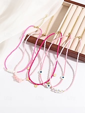 cheap Women&#039;s Necklace-Women&#039;s Colorful Beaded Layered Necklace Set – Boho Evil Eye, Pearl, and Charm Accents – Adjustable Summer Jewelry for Teens and Young Women – Ideal for Beach, Festivals and Casual Wear