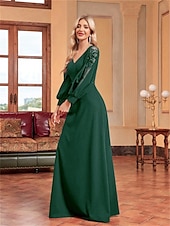 abordables VERT-Ligne A Robes de Quinceanera Élégant Robe Formel Mariage Longueur au sol manche longue Col en V Satin avec Perlage 2025