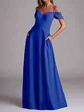 baratos Vestidos para Madrinhas-Vestido de Madrinha A-Line Alça Fina Manga Curta Elegante Comprimento Total Chiffon com Cor Sólida 2025