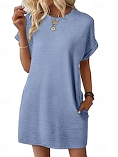 preiswerte Einfaches Kleid-Damen Minikleid Sommerkleid Lässig Täglich Normale Passform Einfach Kurzarm Rundhalsausschnitt Schwarz Hellgrün Rosa Himmelblau Sommer