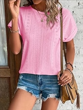 abordables T-shirt uni-Femmes T-shirt Uni Mode Élégant Classique Manche Courte Col ras du cou Hauts Réguliers Quotidien Week-end Œillet Noir Blanche Rose Claire Bleu Été
