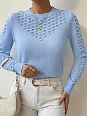 cheap Solid Colors-Women&#039;s Blouse Plain Modern Casual Long Sleeve Crew Neck Regular Tops Daily Going out Cut Out Blue Summer