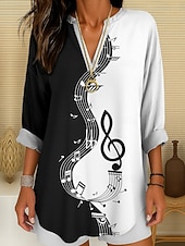 abordables Tops de Rayas y Geométricos para Mujeres-Túnica de Blusa para Mujer Festival de Música Cuello en V Manga Larga Boho Casual Tops Gráfico Geométrico Elegante Vintage Tropical Tops Regulares Impresión Diaria Blanco Y Negro