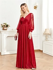 olcso Fekete-A-vonal Quinceanera Ruhák Elegáns Ruha Formális Esküvői Padló Hosszúságú Hosszú Ujjú V Nyak Sifon V Hátsó Ráncokkal Hasítékkal