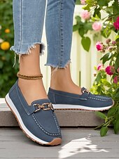 cheap Women&#039;s Slip-Ons &amp; Loafers-Women&#039;s Loafers with Gold Buckle – Casual Slip-On Flat Shoes for Garden Walks, Brunch &amp; Everyday Errands