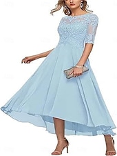 preiswerte Bodenlänge-A-Linie Brautmutterkleid Elegant Rundhalsausschnitt Knöchellänge Spitze Halbarm mit Einfarbig 2025