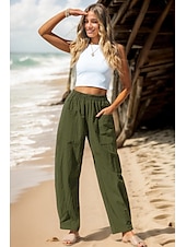 preiswerte Schlichte Hose aus Baumwollleinen-Damen Hose aus Baumwollleinen Basic Volle Länge Hohe Taille Einfach Tasche Komfort Außenbereich Mikroelastisch Urlaub Straße Lässig Schwarz Rosa Wein Marineblau Sommer Frühling Herbst Lässiger Schnitt