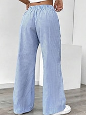 abordables jambe large et taille haute-Femmes Jambe large Slacks Streetwear Occasionnel Longueur complète Naturel Rayé Avec Poches Conception à cordon élastique Extérieur Confortable Fête Décontracté Quotidien Magenta Bleu ciel clair Gris