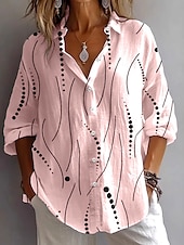 abordables Tops à Rayures et Géométriques pour Femmes-Femmes Chemise Chemisier Graphique À pois ancien Tropical Élégant manche longue Col de chemise Hauts Réguliers Quotidien Fête Sortir Boutons Blanche Rose Claire Bleu Kaki Été Printemps