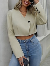 abordables Manteaux &amp; trenchs-Femmes Veste Décontractée Respirant Confortable Réglable Occasionnel Uni Vacances Rue Occasionnel Tenue quotidienne Simple Boutonnage Court Col en V Coupe régulière manche longue Vêtements d&#039;extérieur
