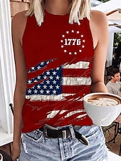preiswerte Unabhängigkeitstag Top-Damen Patriotisches Trägershirt Tank Top Grafik Flagge Täglich Stylisch Lässig Ärmellose Rundhalsausschnitt Reguläre Oberteile Tägliche Urlaubs-Weiß Rot Blau Sommer Frühling