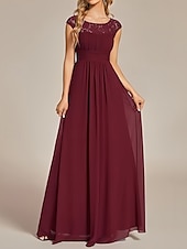 economico Abiti da sposa-Abito da matrimonio A-Line per invitati Abito elegante per invitati al matrimonio Abito lungo senza maniche con scollo a girocollo in chiffon con pieghe arricciate