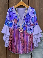 preiswerte Blumenoberteile-Damen Bluse Blumen Grafik Abstrakt Elegant Täglich Lässig Dreiviertelarm V Ausschnitt Normale Oberteile Täglich Ferien Druck Gelb Rosa Rote Blau Purpur Sommer Frühling Herbst