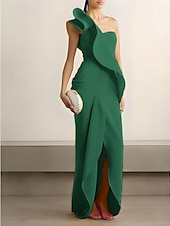 abordables Robes de cocktail-Fourreau / Colonne Robes de Cocktail Élégant Robe Formel Mariage Asymétrique Sans manches Une Épaule Crêpe Extensible avec Volants 2025