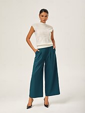 economico Pantaloni-pantaloni dritti aderenti in misto lana verde lago