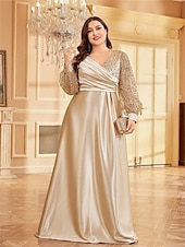 abordables VERT-Robe A-Line Grande Taille Élégante Robe Courbe De Mariage Formelle Longue Au Sol Manches Longues Col en V En Polyester Avec Plis 2025