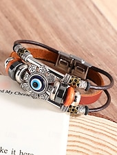 preiswerte Herrenschmuck-Türkisfarbenes Lederarmband für Herren mit Totenkopf und Metallakzenten, Bohème-Western-Stil, perfekt für die Freizeit und den Alltag