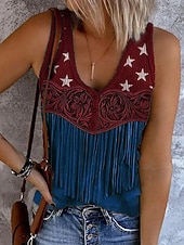  Självständighetsdag Patriotisk Kvinnors Linne Likt Camisole Tank Top Flagga Stilig Avslappnad Ärmlös V-hals Vanliga Toppar Daglig Tryck Röd Lila Grön Sommar Vår