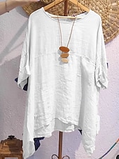 economico Camicie-camicetta da donna in cotone e lino tinta unita elegante casual mezza manica girocollo top normale quotidiano festa bianco blu navy blu arancione marrone estate autunno