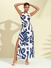 abordables Robes décontractées-Femmes Robe Décontractée Robe Ample Noir Blanche Sans manches Motif Floral Imprimé Ample Printemps &amp; Été Tour Décontracté Quotidien Occasionnel Vacances S M L
