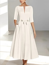 preiswerte Cocktailkleider-A-Linie Cocktailkleider Elegantes Kleid Formelle Hochzeitsgast Knöchellang Kurze Ärmeln Illusion-Ausschnitt Tasche Satin mit Schleife(n)