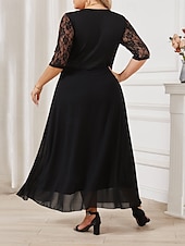 preiswerte Kleider-Damen Übergröße schwarzes kleid Einfarbig Rundhalsausschnitt Halbarm Sommer Frühling Elegant Midikleid Party Kleid