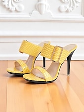 abordables Fête de la Vie Nocturne-Sandales à talons hauts jaunes à motif crocodile pour femmes avec bride à boucle - Chaussures de soirée audacieuses à bout ouvert pour la vie nocturne, les clubs et les événements estivaux