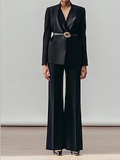 billiga Mammas byxdräkter-Tvådelad Byxdress Brudens Mor Kragefri Plisserad Blazer Set V-Nacke Långa Ärmar Golvlängd Byxor