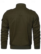 levne Cargo bundy-Pánské Trucker bunda Nákladní bunda Neformální bunda Dovolená Denní Kapsy Jaro Podzim Bez vzoru Módní Klasické Stojáček Standardní Černá Khaki Armádní zelená Saka