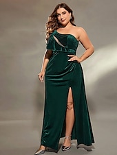 ieftine verde-Rochie de Seară A-Line Elegantă Rochie Formală pentru Nuntă Lungime Podea Fără Mâneci Pe Umăr Catifea cu Fendă