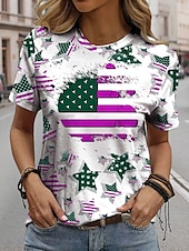 ieftine Ziua Independenței Top-Tricou Patriotic pentru Femei cu Grafic Steag Steag Casual Roșu Alb și Albastru cu Mâneci Scurte Guler Rotund Regulamentar pentru Imprintat Zilnic Roșu Vara