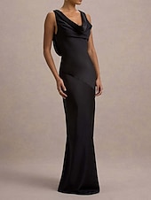 abordables Robe de cocktail-Femmes Robe Longue Maxi Robe Robe de Cocktail Mode Moderne Soirée Fête du thé Mince Uni Sans manches Col en V Noir Été