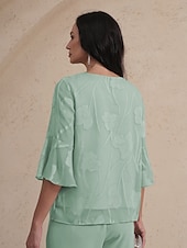 billige Dressy topper-Dame Blondeskjorte Bluse Dressy topper Chiffongoverdeler Helfarge Blomsternål i krystall Elegant Stilfull Grunnleggende 3/4 ermer Klokke Båthals Vanlige topper Bryllupsgjest Arbeid Daglig Utskjæring