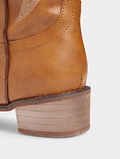 levne Cowboy &amp; Western Boots-Dámské hnědé kovbojské boty ve westernovém stylu s klasickou výšivkou – vintage jezdecké boty do půli lýtek na ranč, country koncerty a každodenní nošení v přírodě