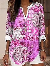 abordables Tops Boho pour Femmes-Femmes Chemisier Fleuri Graphique Paisley Élégant manche longue Col en V Hauts Réguliers Quotidien Fête Imprimé Rose Claire Bleu Vert Été Printemps