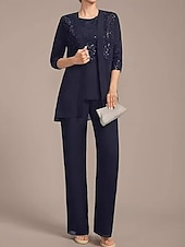 economico Tailleur pantalone della mamma-Completo da Madre della Sposa Elegante Vintage Collo Rotondo Lunghezza Caviglia Manica Mezza con Colore Solido