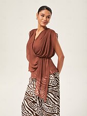 baratos Blusas e Camisas-blusa assimétrica sem mangas com decote em V