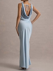 ieftine Rochii Party-Pentru femei Rochie Lunga Rochie Maxi Rochie de Cocktail Modă Modern Petrecere Serată Petrecere ceai Zvelt Simplu Fără manșon În V Albastru Deschis Vară