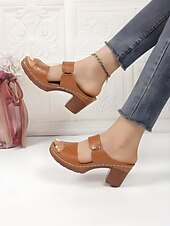 お買い得  カジュアルサンダル-女性用グリーンブロックヒールダブルストラップサンダル - カジュアルなお出かけや夏にぴったりの快適な靴