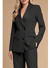 preiswerte Hosenanzüge für Mama-Blauer Zweiteiliger Hosenanzug Mutter der Braut Hochzeit Elegant Vintage Minimalistisch Revers Bodenlang Stretch-Stoff Langarm mit Knöpfen