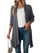 abordables Cardigans et vêtements d&#039;extérieur-Femmes Pull Cardigan Vacances Mode Quotidien Couleur Unie Côtelé Ouvert devant Tricoté manche longue Hauts Longs Tricoter Fête Sortir Week-end Noir Blanche Automne Hiver