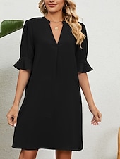 abordables Robe blanche-Femmes Mini Robe Robe trapèze Robe d&#039;été Occasionnel Quotidien Coupe régulière Uni Demi Manches Col en V Noir Blanche Bleu Ciel Vert Véronèse Été