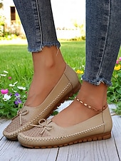 ieftine Pantofi Joși de Damă-Mocasini pliabili pentru femei – mocasini din piele moale cu tălpi flexibile pentru relaxare în grădină, lenevire pe verandă și purtare zilnică