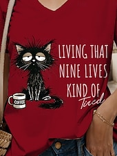 economico Maglietta di Umorismo &amp; Citazioni-Per donna Maglietta Grafico Animale Gatto Vintage Elegante Classico Manica Corta Scollo a V Top Regolari Quotidiano Stampato Nero Bianco Rosa Rosso Blu Estate Primavera