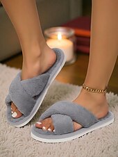 baratos Chinelos de mulher-chinelos femininos com tiras cruzadas e felpudas – chinelos macios e felpudos para ambientes internos, para quarto, spa em casa e noites aconchegantes
