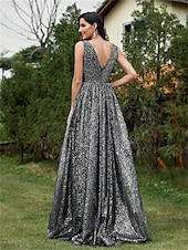 abordables NOIR-Robes de Quinceanera A-Line robe élégante robe formelle longueur de sol sans manches en V dos en sequins avec strass