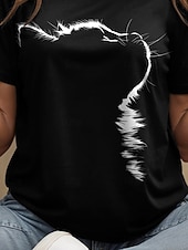 お買い得  動物のTシャツ-女性用 Tシャツ グラフィック 動物 猫 ヴィンテージ スタイリッシュ クラシック 半袖 クルーネック ラウンドネック レギュラートップス 日常 週末 プリント ブラック 夏 春