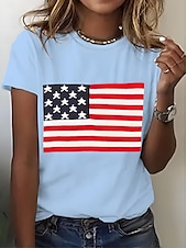levne Den nezávislosti Top-Americké dámské tričko s grafikou vlajky národní vlajka vintage stylové klasické s krátkým rukávem kulatým výstřihem běžné každodenní potisky černé bílé růžové modré fialové léto jaro